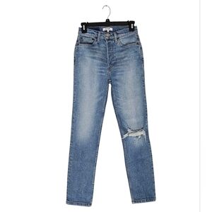 RE/DONE 90s High‎ Rise Ankle Crop Straight Leg Distressed Blue Jeans 26 NWT